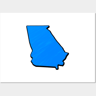 Bright Blue Georgia Outline Posters and Art